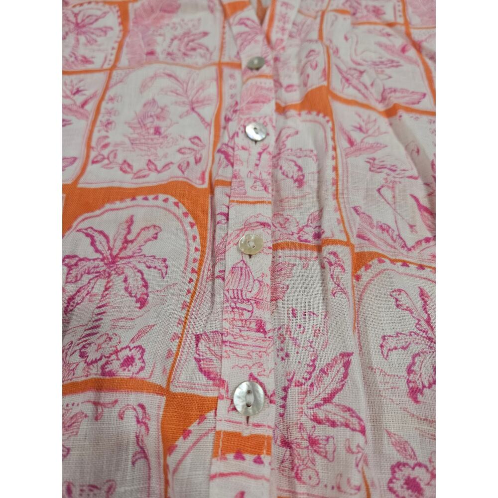 C&C California 100% Linen Shirt M Flamingo Palm Tree MOP Buttons Tropical - Picture 3 of 7